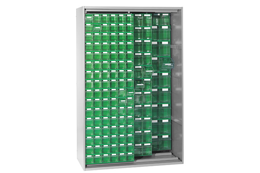 Metal wall cabinet incl. 220 pcs Storage 7000 tilt bins - 1250x600x1950mm 