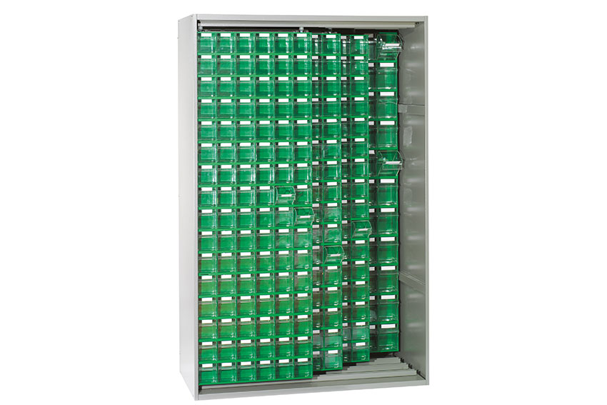 Metal wall cabinet incl. 480 pcs Storage 7000 tilt bins - 1250x600x1950mm 