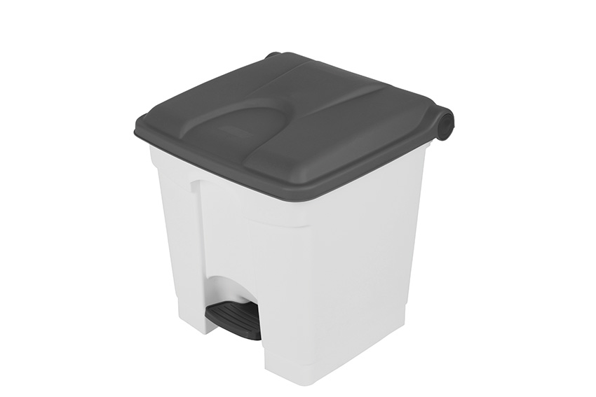 Rectangular step-on waste bin 30l - white body + coloured lid 430x390x410mm 