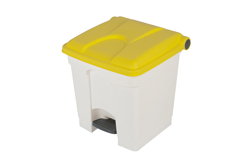 Rectangular step-on waste bin 30l - white body + coloured lid 430x390x410mm 