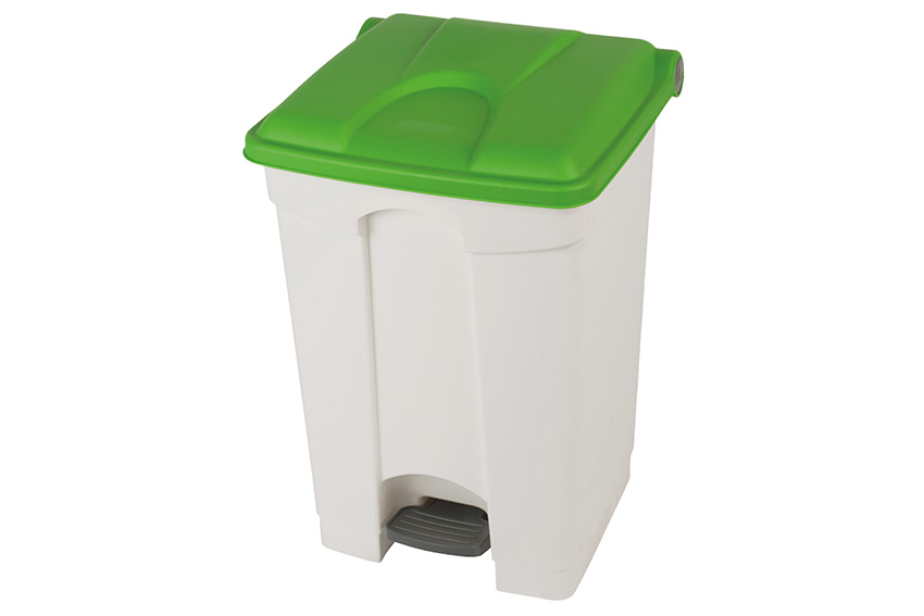 Rectangular step-on waste bin 45l - white body + coloured lid 600x390x410mm 