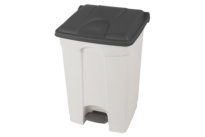 Rectangular step-on waste bin 45l - white body + coloured lid 600x390x410mm 
