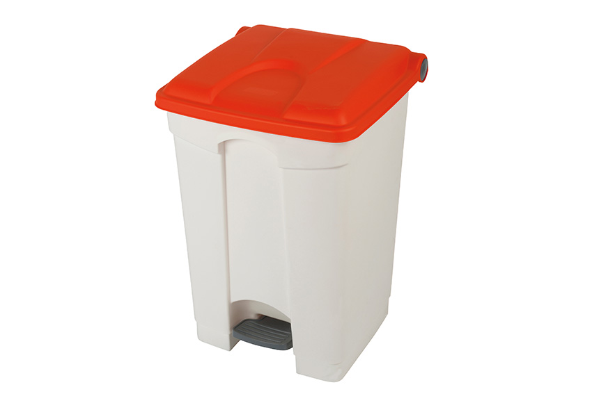 Rectangular step-on waste bin 45l - white body + coloured lid 600x390x410mm 