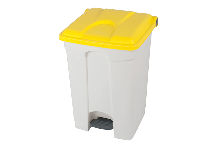 Rectangular step-on waste bin 45l - white body + coloured lid 600x390x410mm 