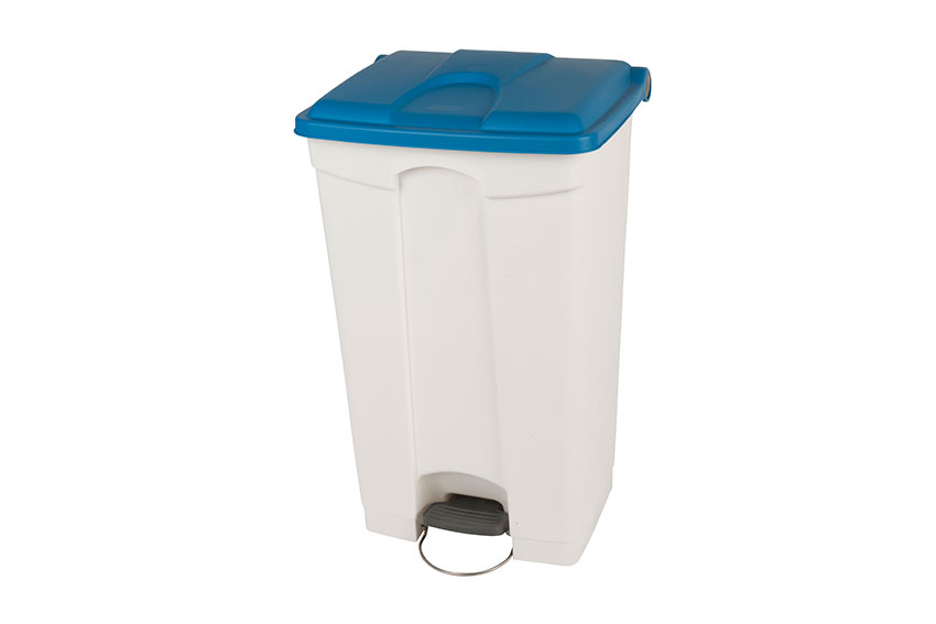 Rectangular step-on waste bin 90l - white body + coloured lid 500x412x820mm 