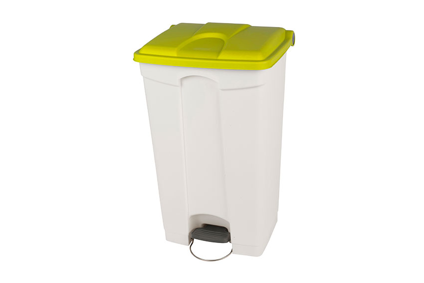Rectangular step-on waste bin 90l - white body + coloured lid 500x412x820mm 