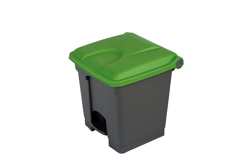 Rectangular step-on waste bin 30l - grey body+coloured lid 430x390x410mm 