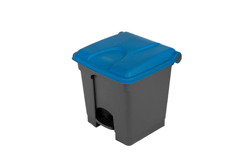 Rectangular step-on waste bin 30l - grey body+coloured lid 430x390x410mm 