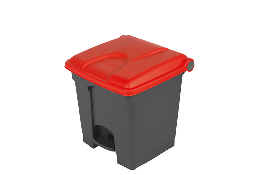 Rectangular step-on waste bin 30l - grey body+coloured lid 430x390x410mm 