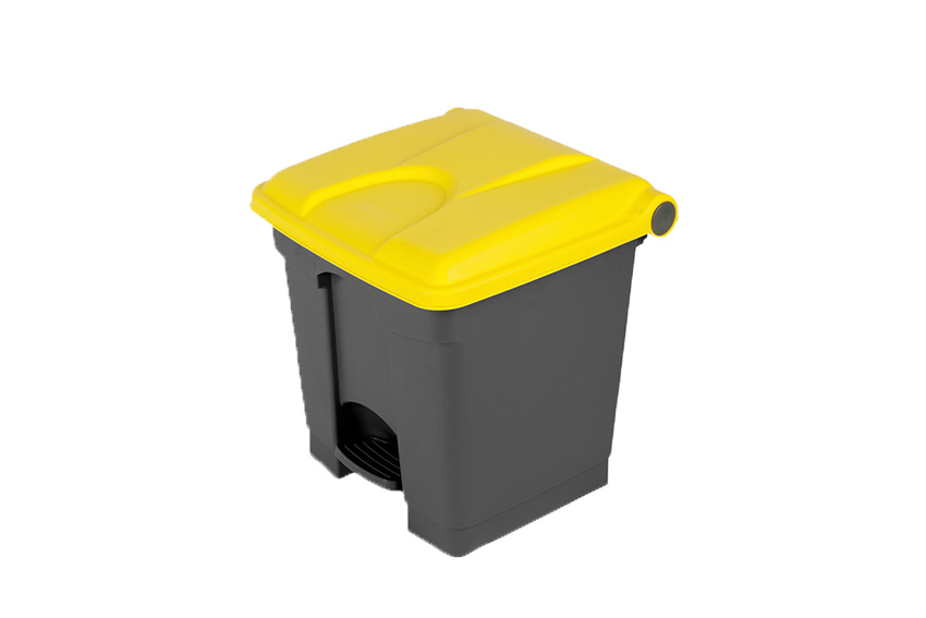 Rectangular step-on waste bin 30l - grey body+coloured lid 430x390x410mm 