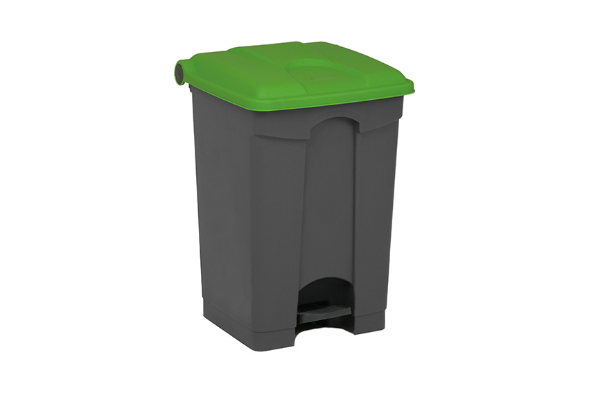 Rectangular step-on waste bin 45l - grey body + coloured lid 600x390x410mm 