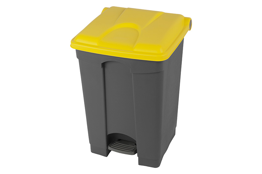 Rectangular step-on waste bin 45l - grey body + coloured lid 600x390x410mm 