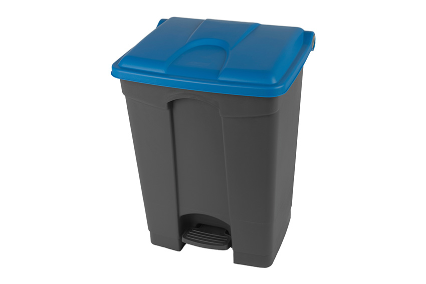 Rectangular step-on waste bin 70l - grey body+coloured lid 670x410x490mm 