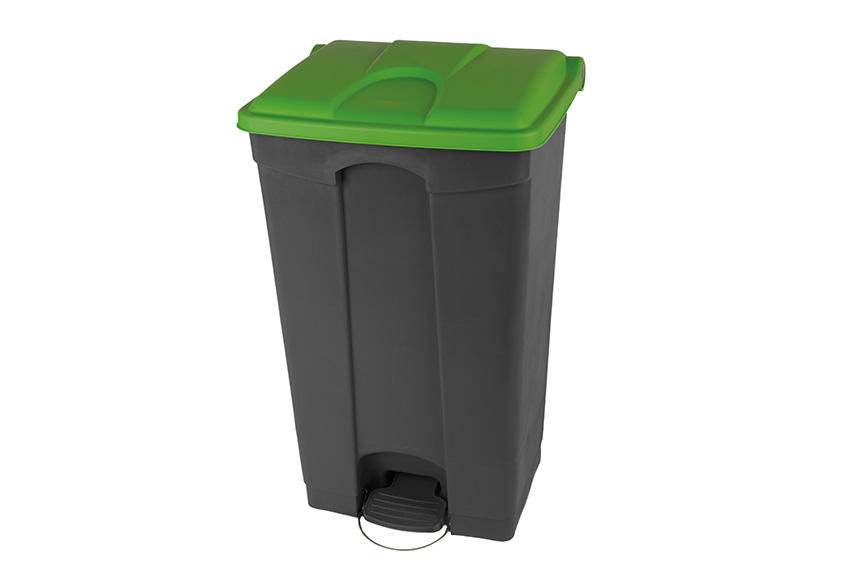 Rectangular step-on waste bin 90l - grey body + coloured lid 500x412x820mm 