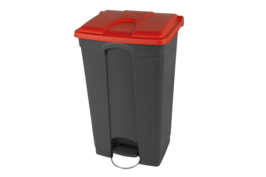 Rectangular step-on waste bin 90l - grey body + coloured lid 500x412x820mm 