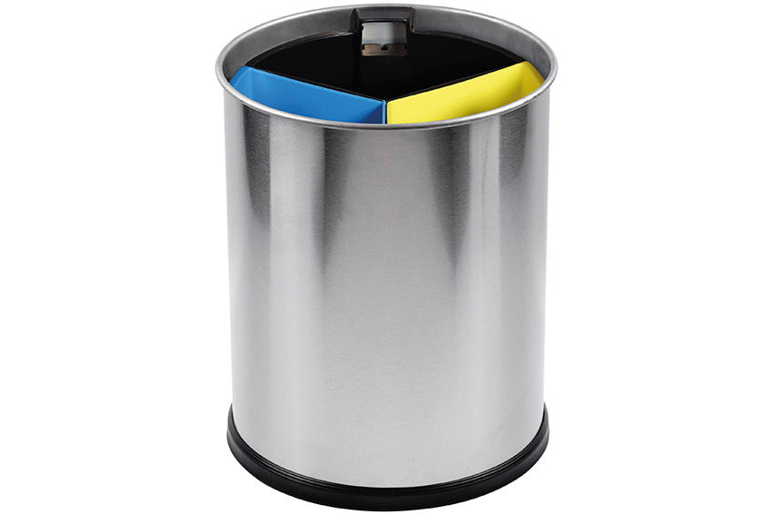 Round waste basket 13l - 3 compartiments - insert black/yellow/blue 3,3l 